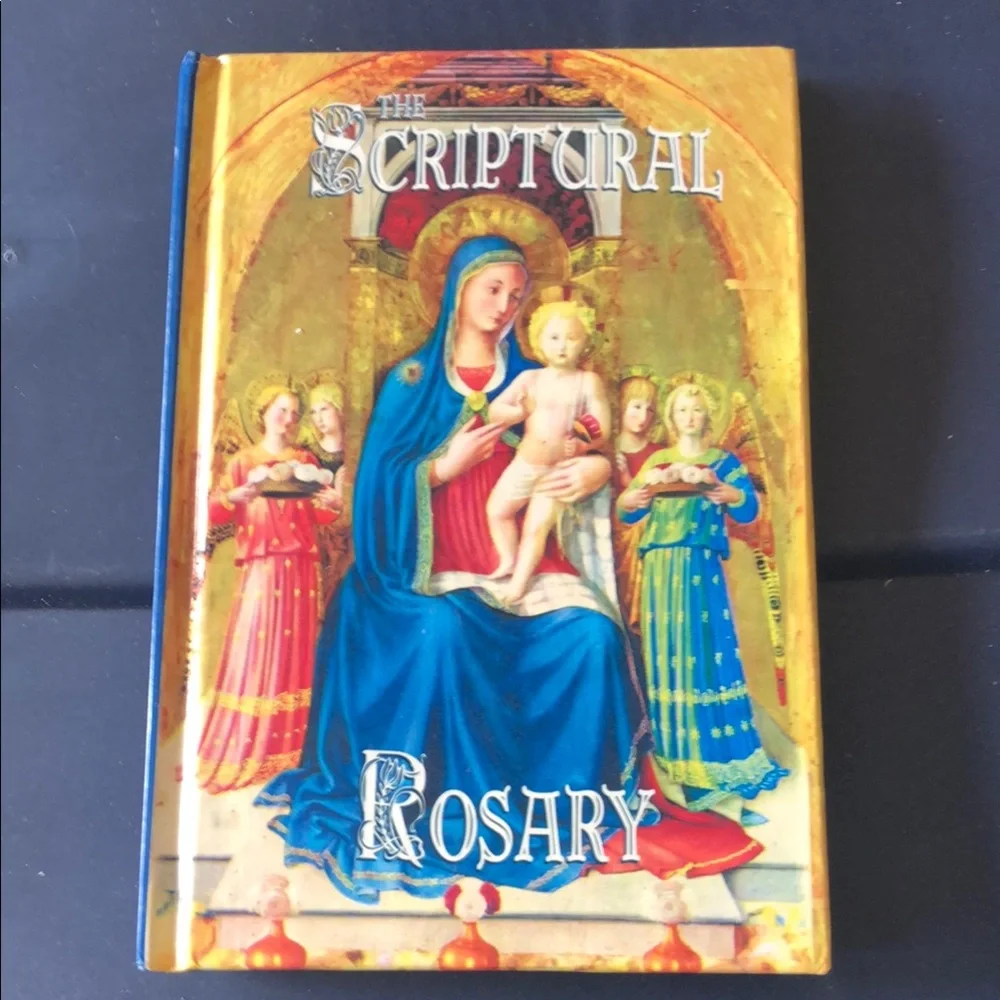 Scriptural Rosary hard cover book- Blue & Gold Religious Panel